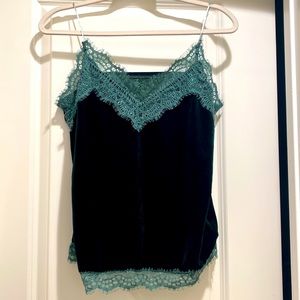 Emerald green spaghetti strap blouse, S, Lace lining